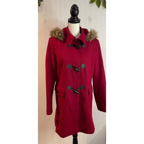 Tommy Hilfiger Red Faux Fur Hooded Jacket M - Picture 3 of 16